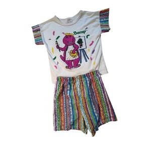 Vintage 1992 Barney the Dinosaur Shirt and Shorts Set Kids Size 6X Made in USA